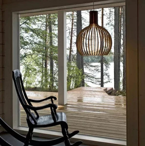 Suspension en bois réglable vintage avec éclairage LED