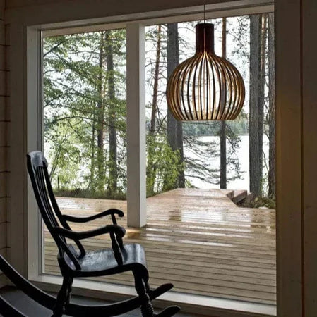 Suspension en bois réglable vintage avec éclairage LED