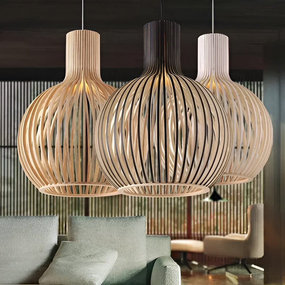 Suspension en bois réglable vintage avec éclairage LED