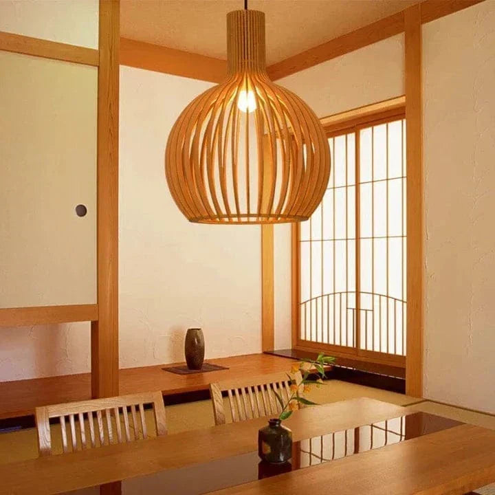 Suspension en bois réglable vintage avec éclairage LED