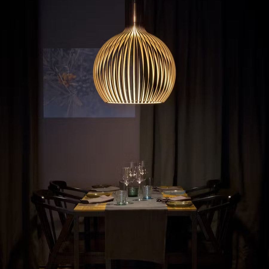 Suspension en bois réglable vintage avec éclairage LED