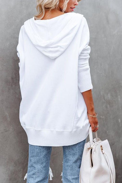 Sweat à capuche long femme, tunique oversize avec col V à pressions et poche kangourou, 8 couleurs, tailles S à 3XL