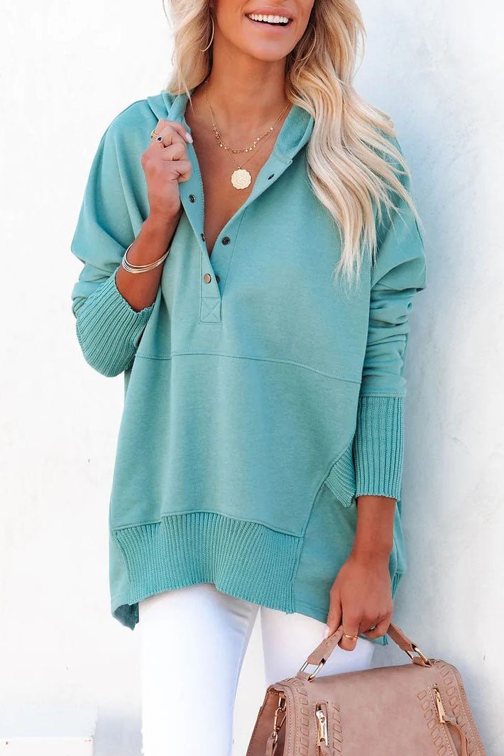 Sweat à capuche long femme, tunique oversize avec col V à pressions et poche kangourou, 8 couleurs, tailles S à 3XL