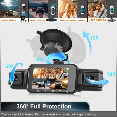 Système de dashcam 4 caméras, enregistrement avant 1920P, vision nocturne, Wi-Fi