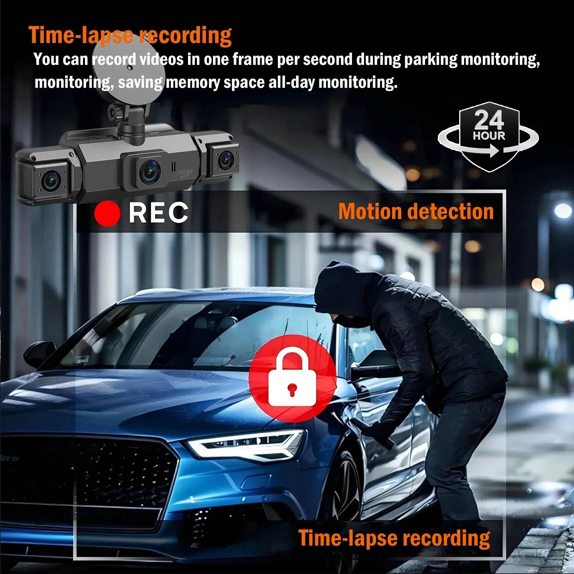 Système de dashcam 4 caméras, enregistrement avant 1920P, vision nocturne, Wi-Fi