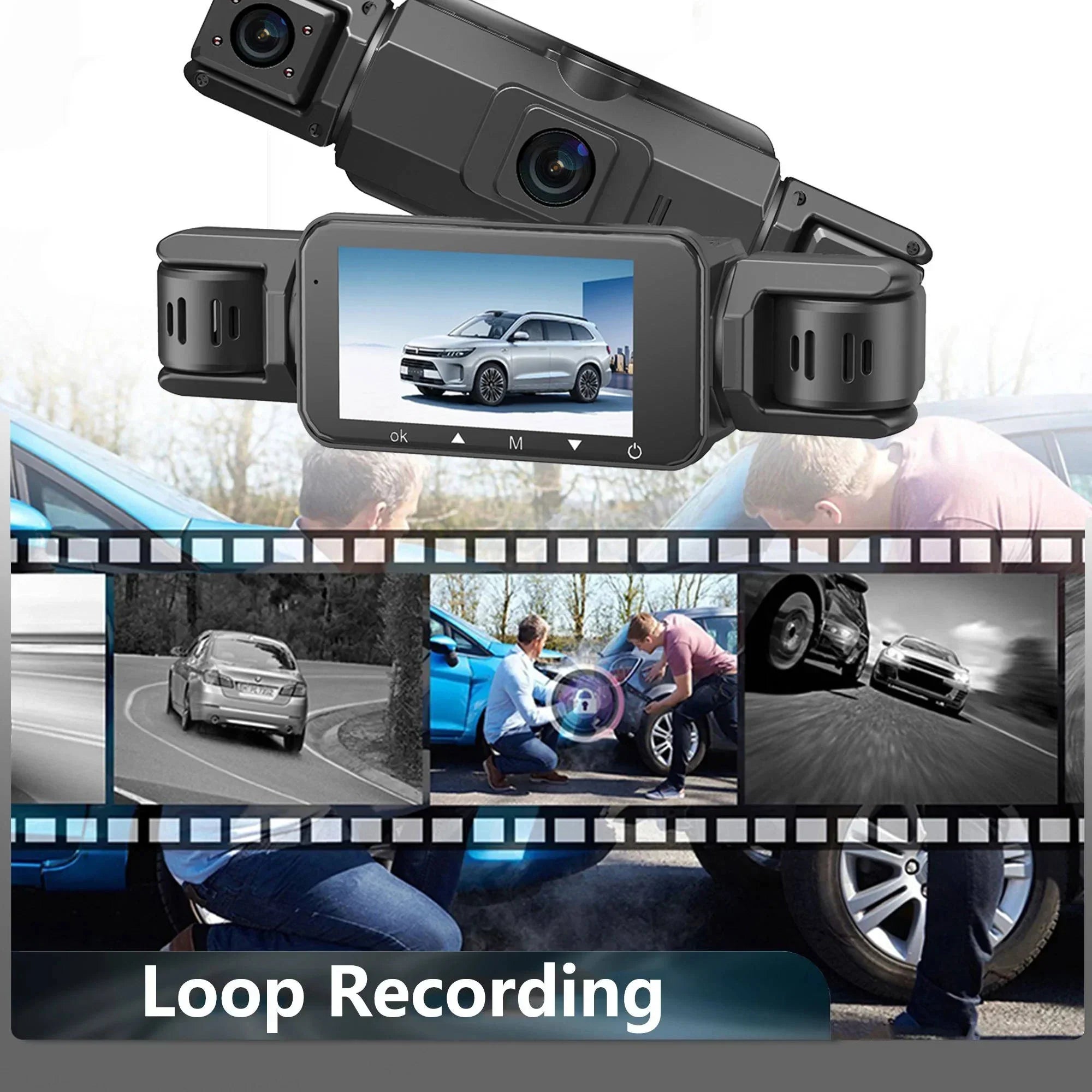 Système de dashcam 4 caméras, enregistrement avant 1920P, vision nocturne, Wi-Fi