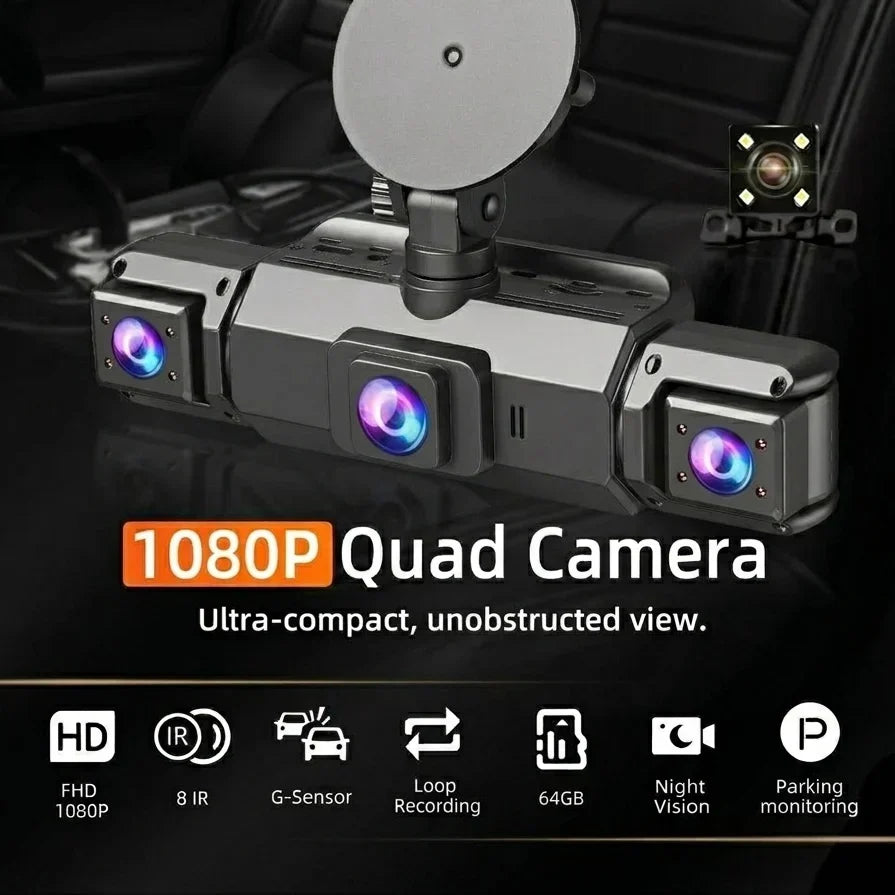Système de dashcam 4 caméras, enregistrement avant 1920P, vision nocturne, Wi-Fi