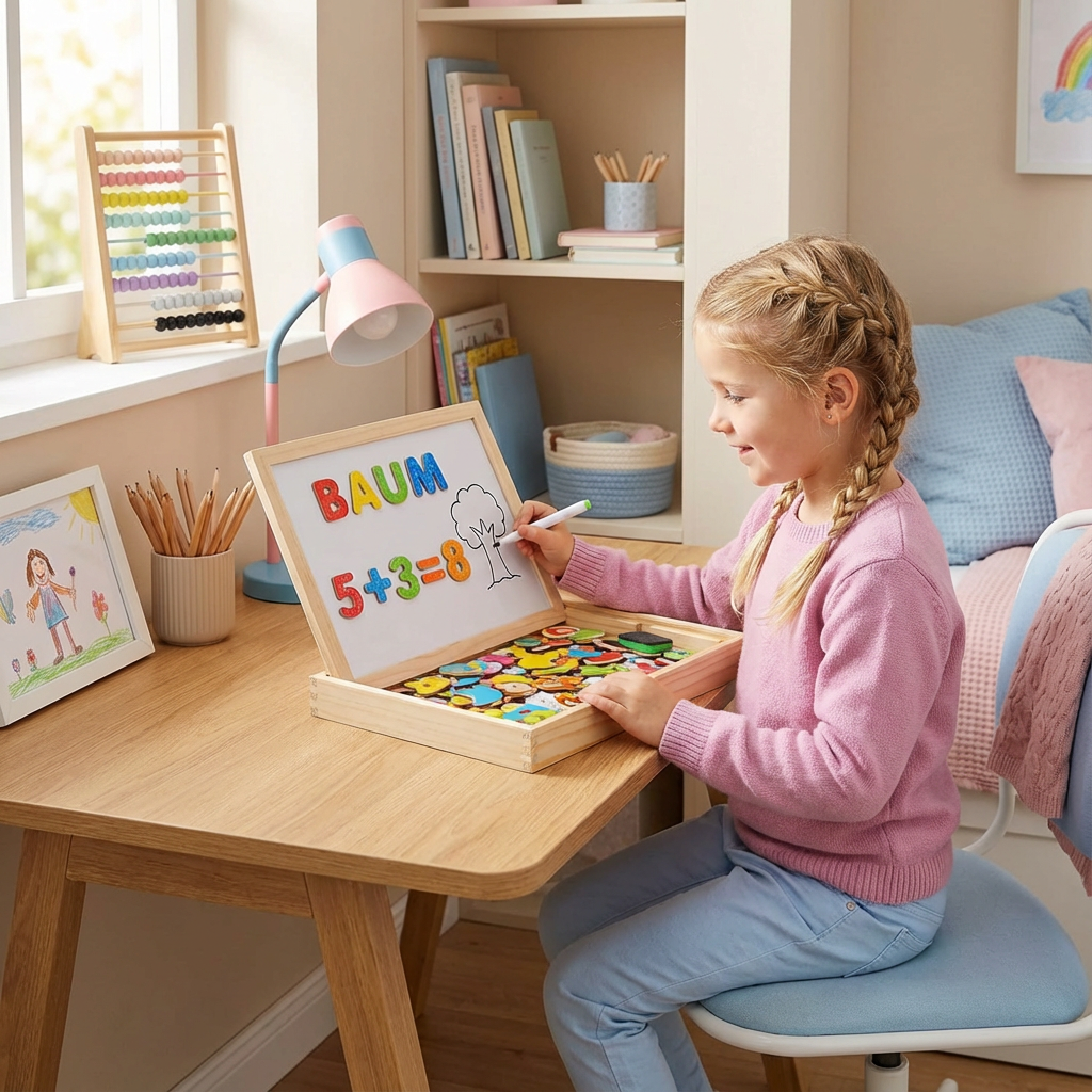 Tableau de dessin Montessori 2-en-1 en bois | Côté magnétique et côté ardoise | Apprendre les formes, couleurs et animau