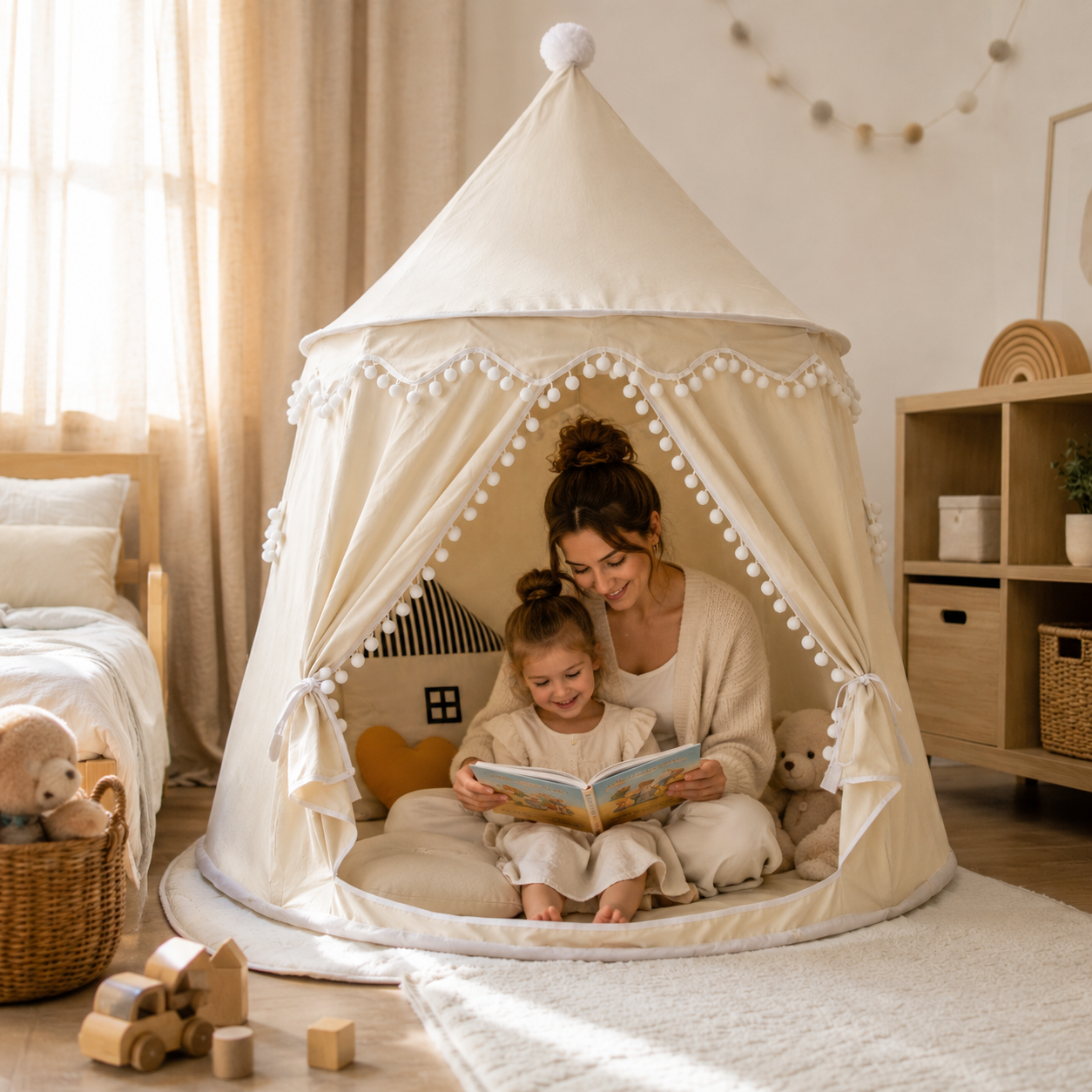 Tipi de jeu en toile pour enfants, coton 100 %, poteaux en pin, spacieux