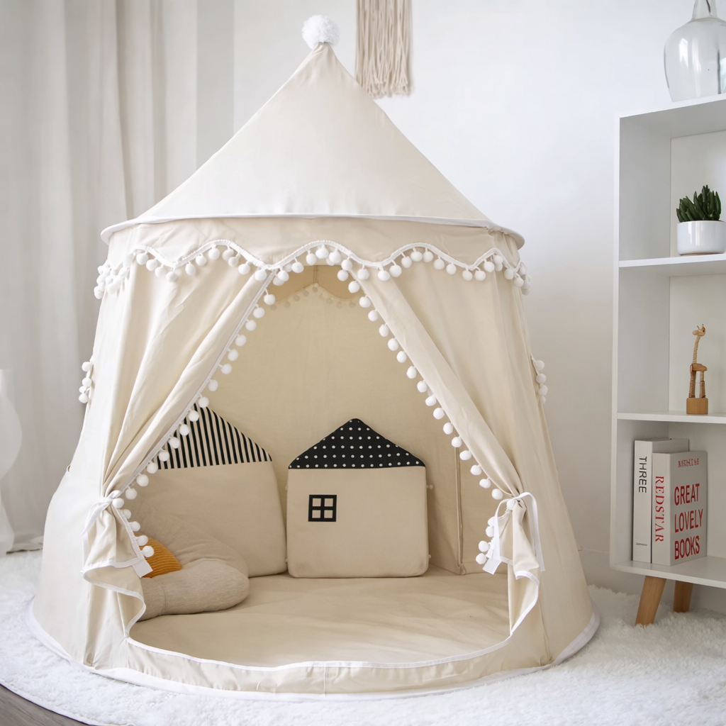 Tipi de jeu en toile pour enfants, coton 100 %, poteaux en pin, spacieux
