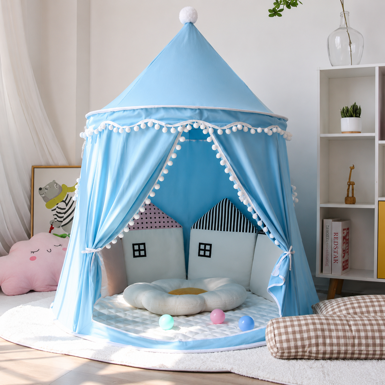 Tipi de jeu en toile pour enfants, coton 100 %, poteaux en pin, spacieux