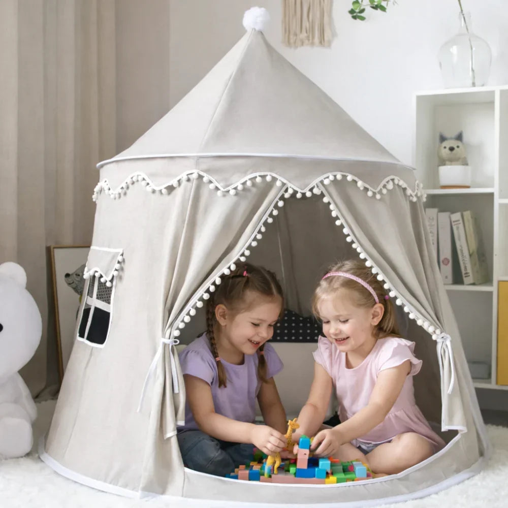 Tipi de jeu en toile pour enfants, coton 100 %, poteaux en pin, spacieux