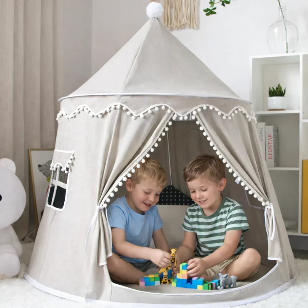 Tipi de jeu en toile pour enfants, coton 100 %, poteaux en pin, spacieux