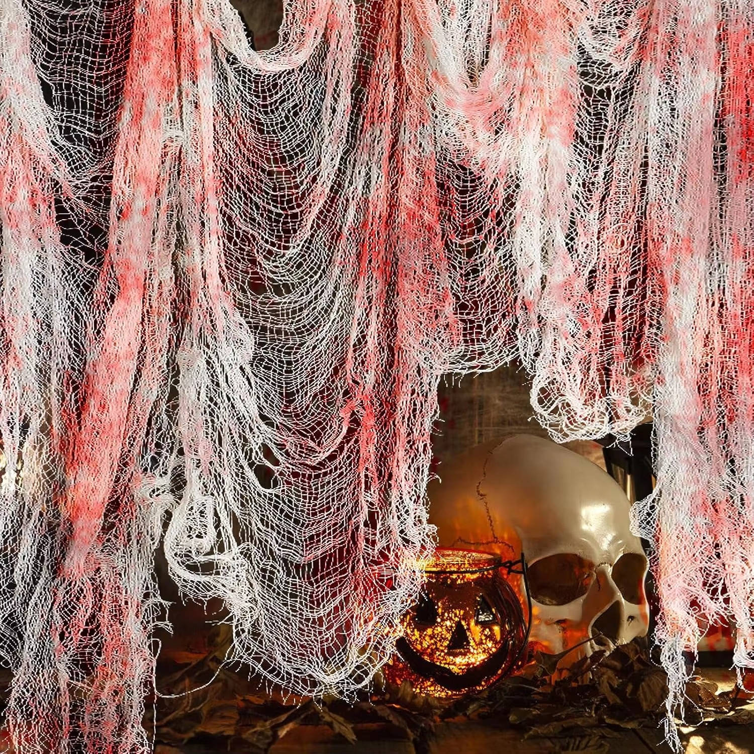 Tissu effrayant Halloween, toile déchirée à suspendre en intérieur et au jardin, noir ou blanc taché de sang, lavable, à