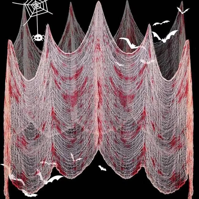 Tissu effrayant Halloween, toile déchirée à suspendre en intérieur et au jardin, noir ou blanc taché de sang, lavable, à