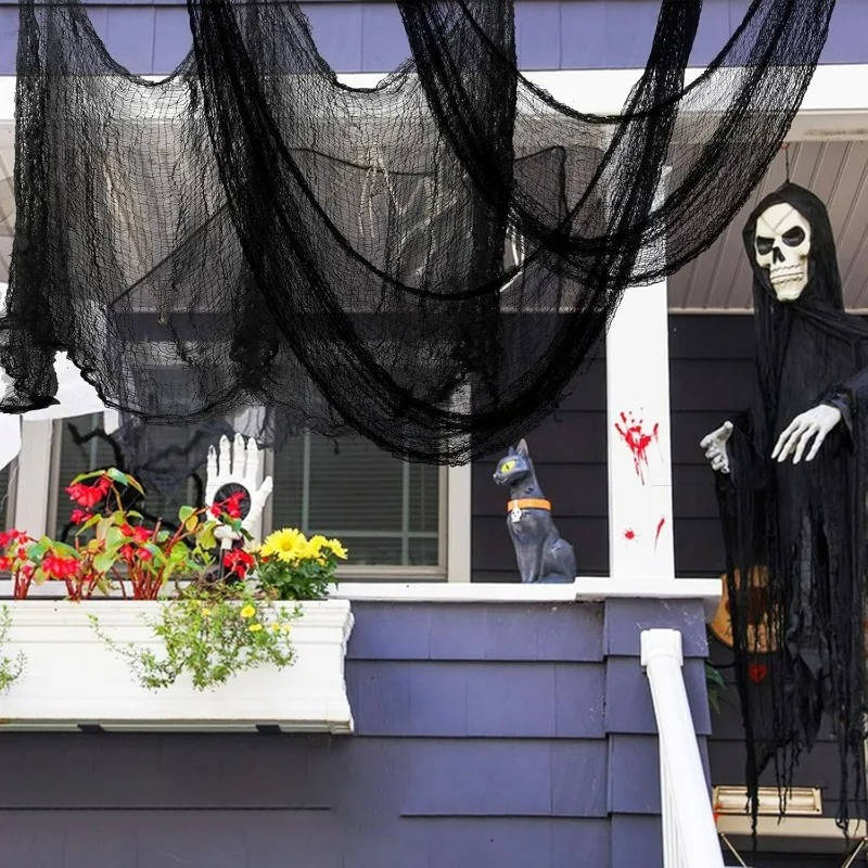 Tissu effrayant Halloween, toile déchirée à suspendre en intérieur et au jardin, noir ou blanc taché de sang, lavable, à