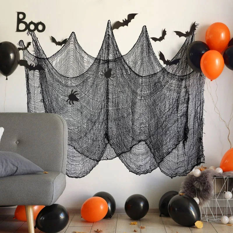 Tissu effrayant Halloween, toile déchirée à suspendre en intérieur et au jardin, noir ou blanc taché de sang, lavable, à