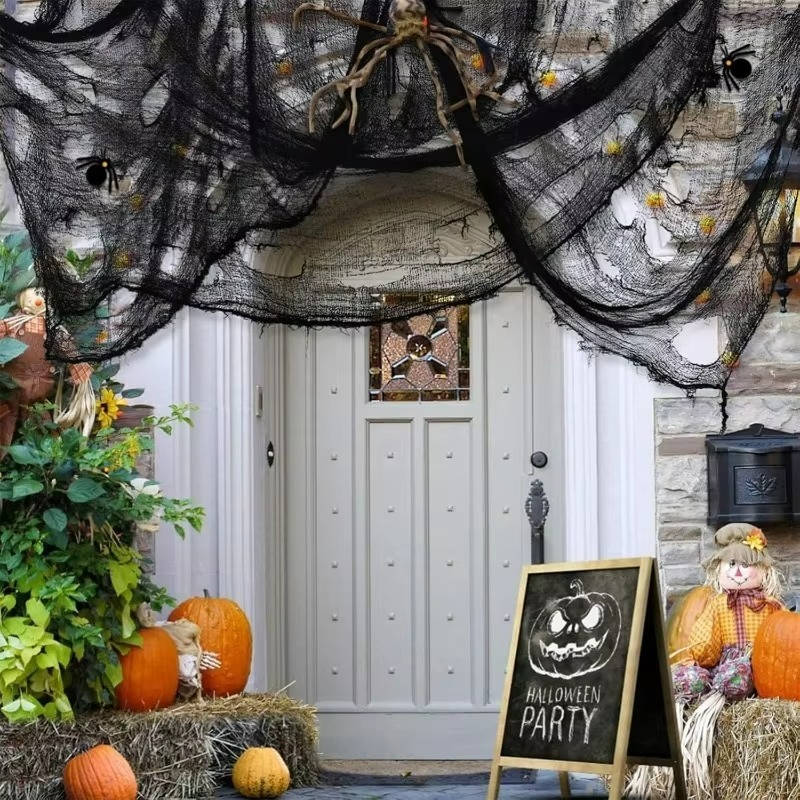 Tissu effrayant Halloween, toile déchirée à suspendre en intérieur et au jardin, noir ou blanc taché de sang, lavable, à