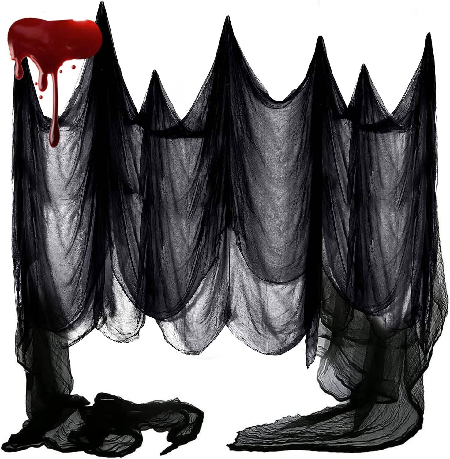 Tissu effrayant Halloween, toile déchirée à suspendre en intérieur et au jardin, noir ou blanc taché de sang, lavable, à