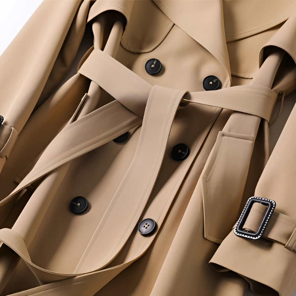 Trench-coat femme long double boutonnage avec ceinture, épaulettes et doublure à carreaux, trench classique en 7 coloris