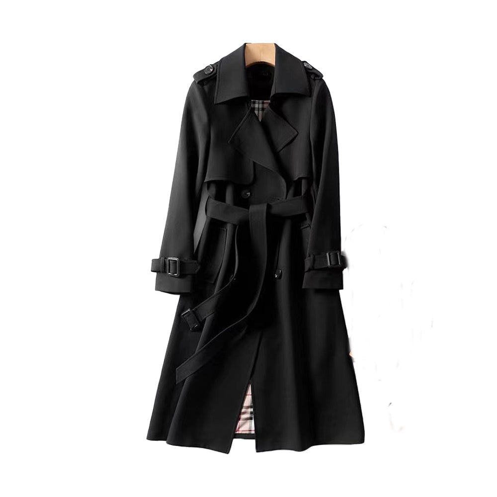 Trench-coat femme long double boutonnage avec ceinture, épaulettes et doublure à carreaux, trench classique en 7 coloris