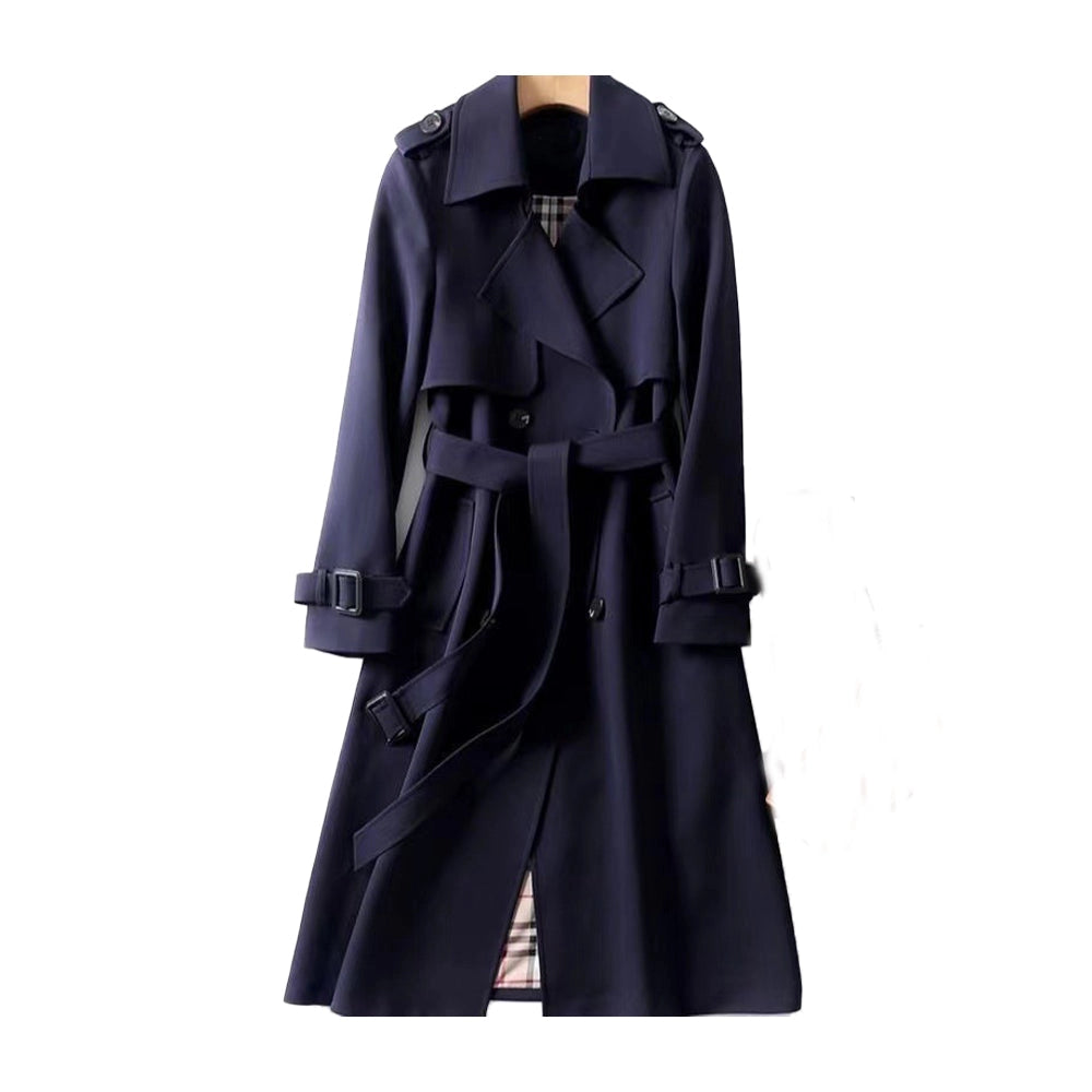 Trench-coat femme long double boutonnage avec ceinture, épaulettes et doublure à carreaux, trench classique en 7 coloris