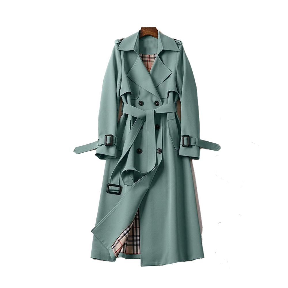 Trench-coat femme long double boutonnage avec ceinture, épaulettes et doublure à carreaux, trench classique en 7 coloris
