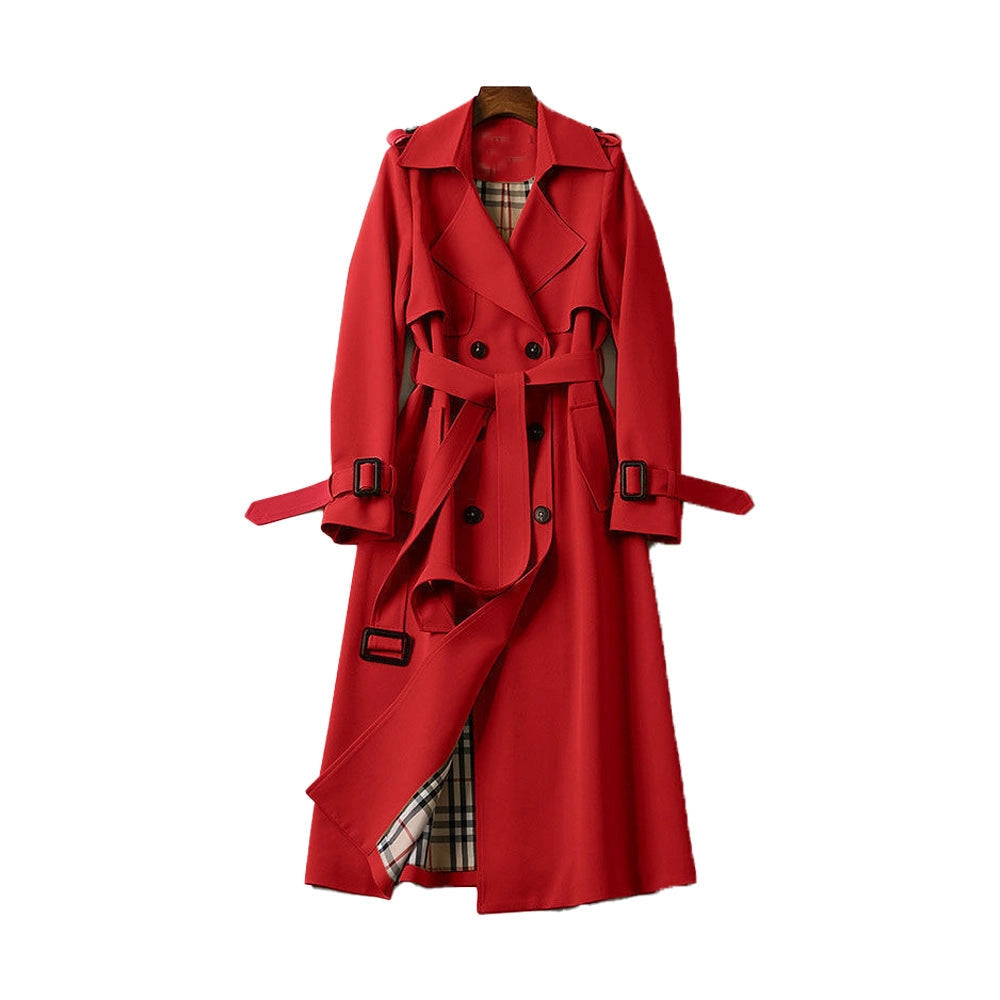 Trench-coat femme long double boutonnage avec ceinture, épaulettes et doublure à carreaux, trench classique en 7 coloris