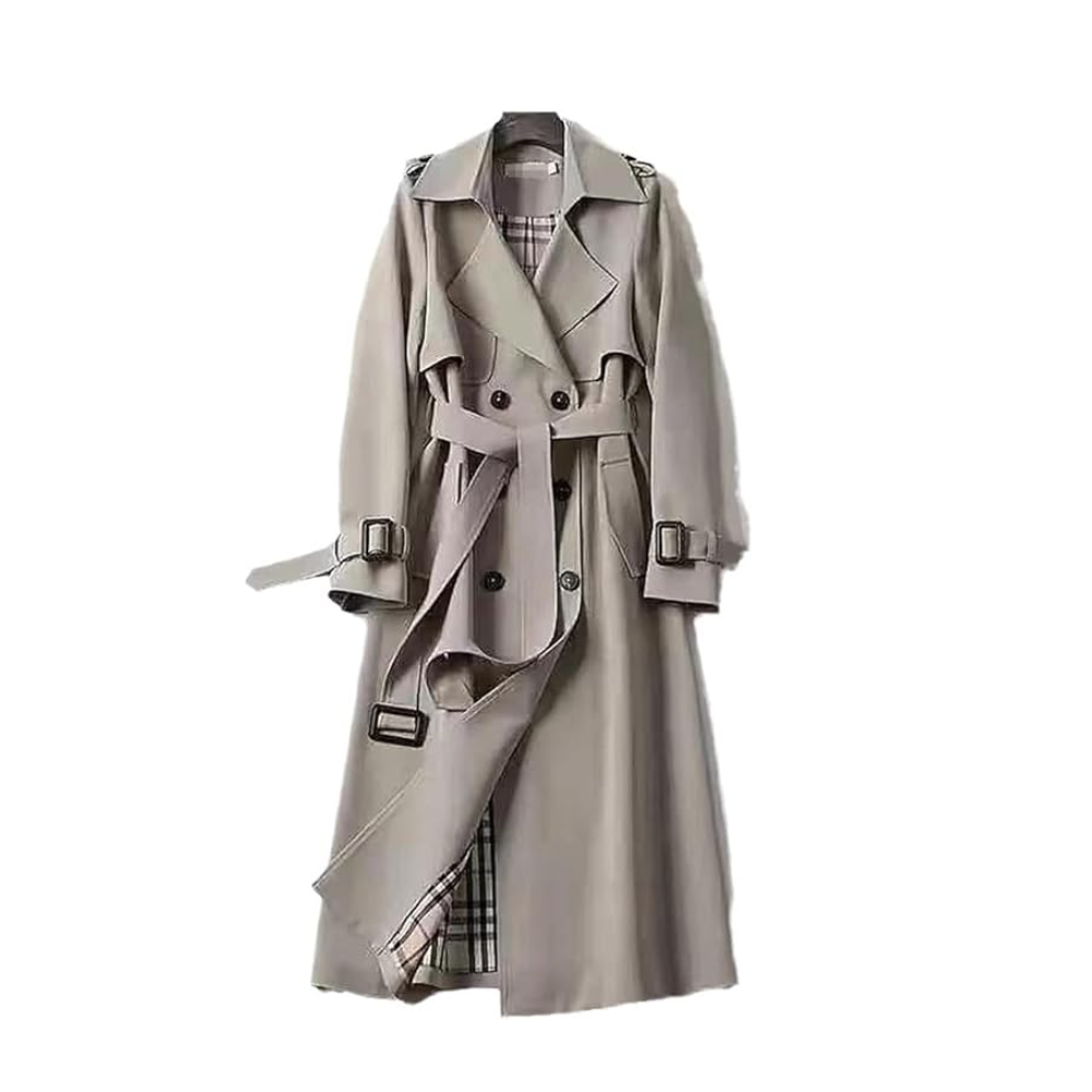 Trench-coat femme long double boutonnage avec ceinture, épaulettes et doublure à carreaux, trench classique en 7 coloris