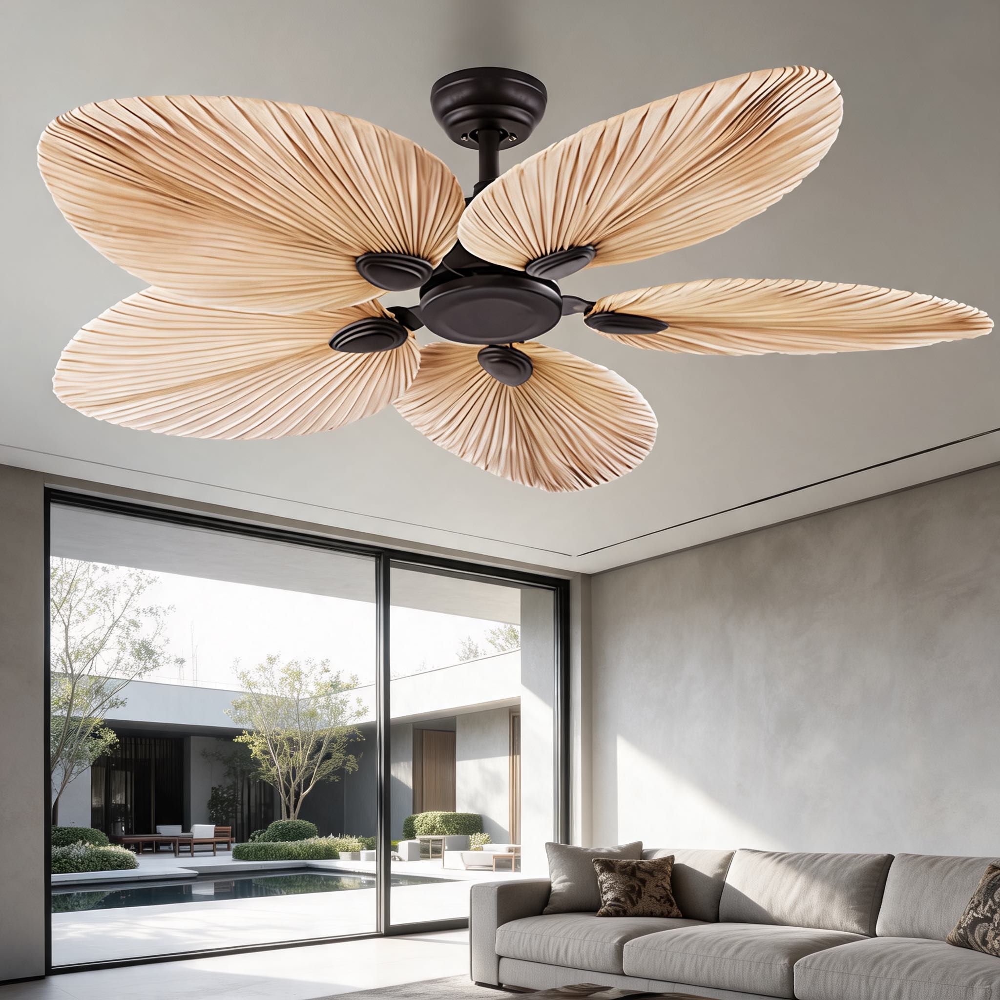 Ventilateur de plafond feuilles de palmier — éclairage intégré, télécommande, flux d'air réversible