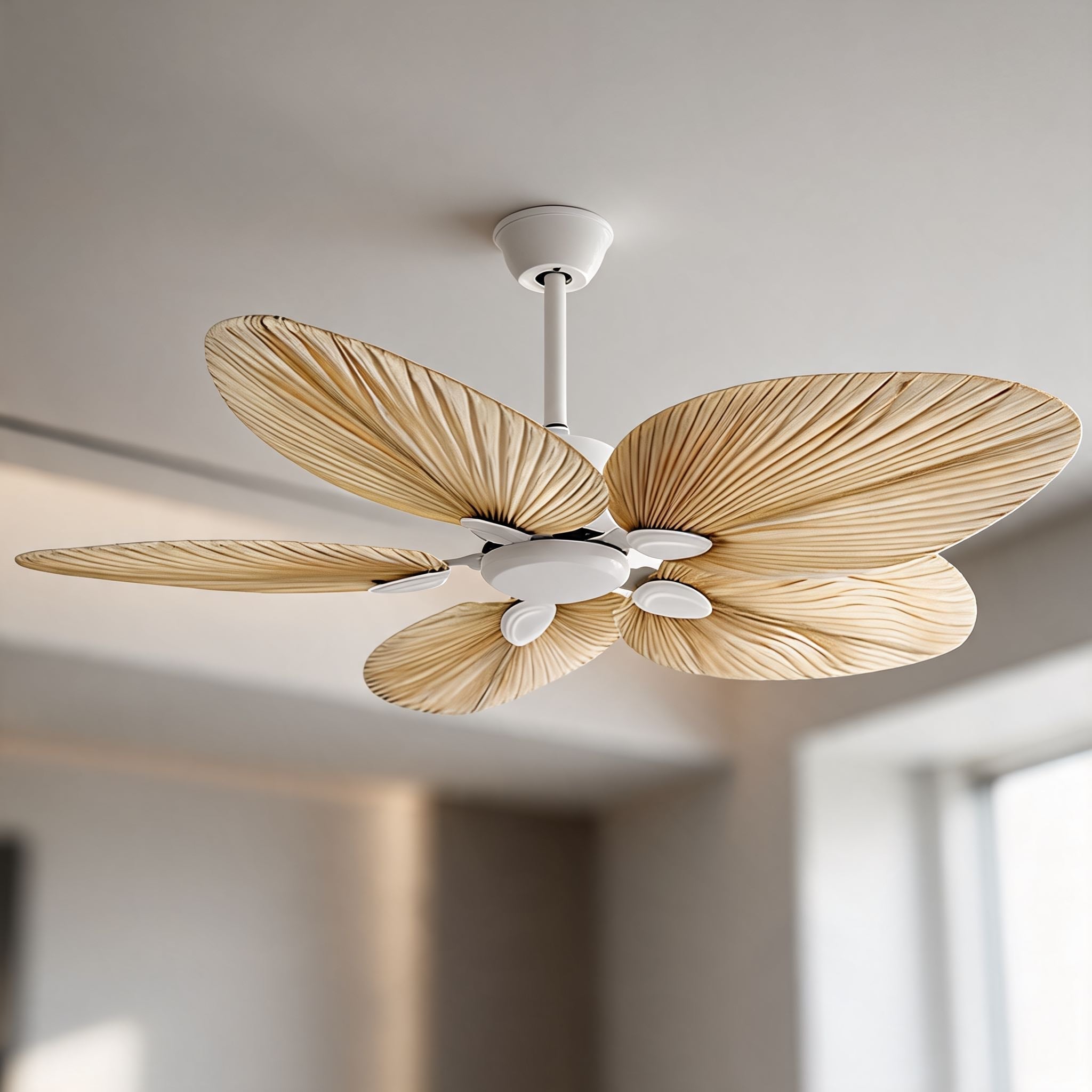 Ventilateur de plafond feuilles de palmier — éclairage intégré, télécommande, flux d'air réversible
