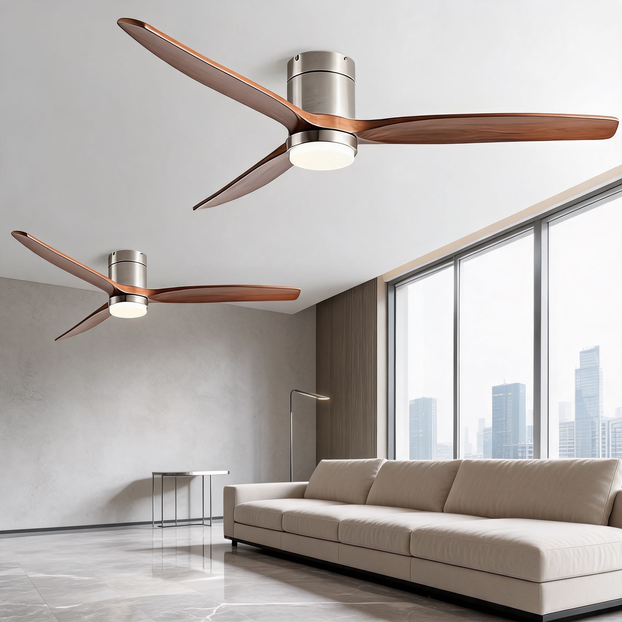 Ventilateur de plafond moderne – Pales en bois, éclairage, télécommande, moteur DC 6 vitesses