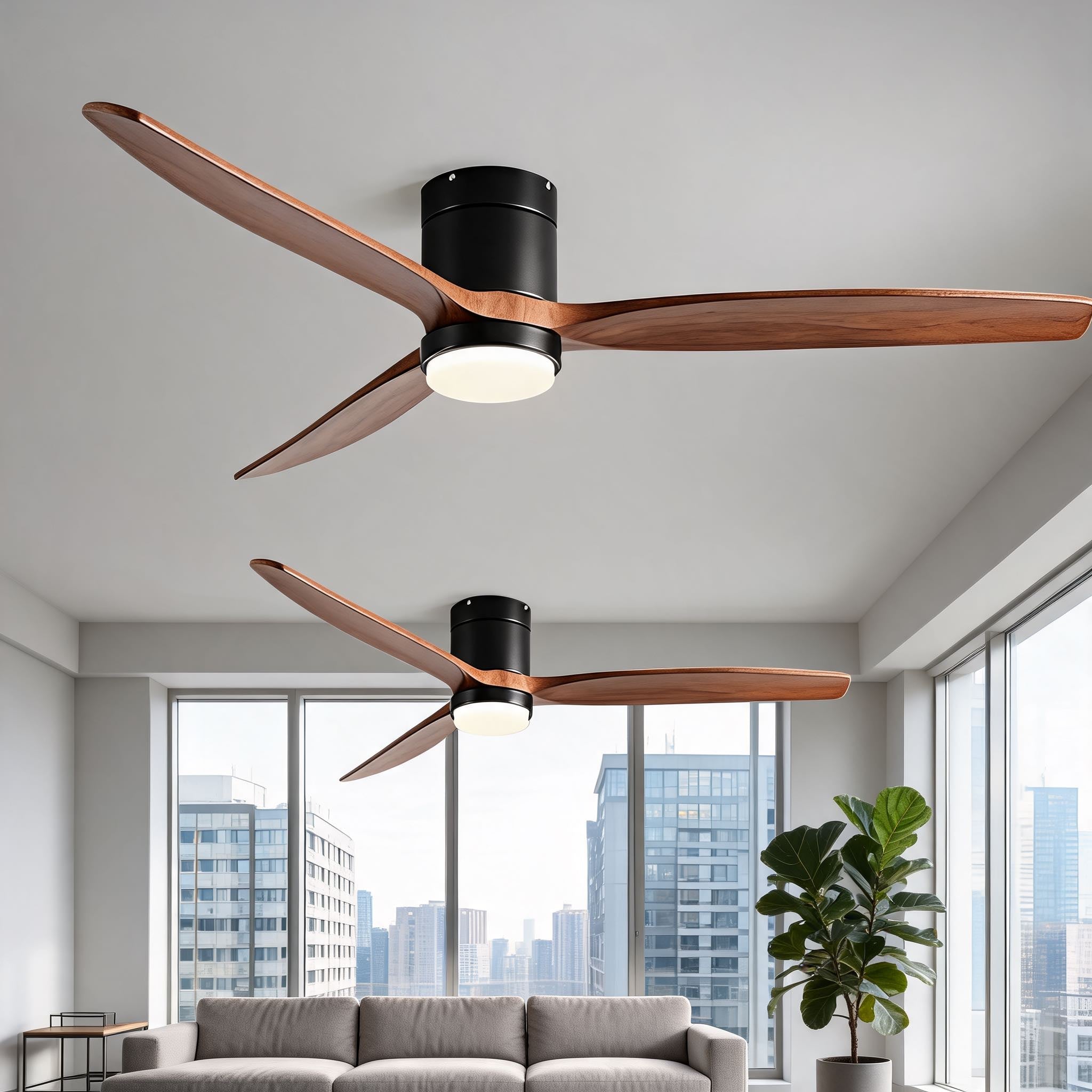 Ventilateur de plafond moderne – Pales en bois, éclairage, télécommande, moteur DC 6 vitesses