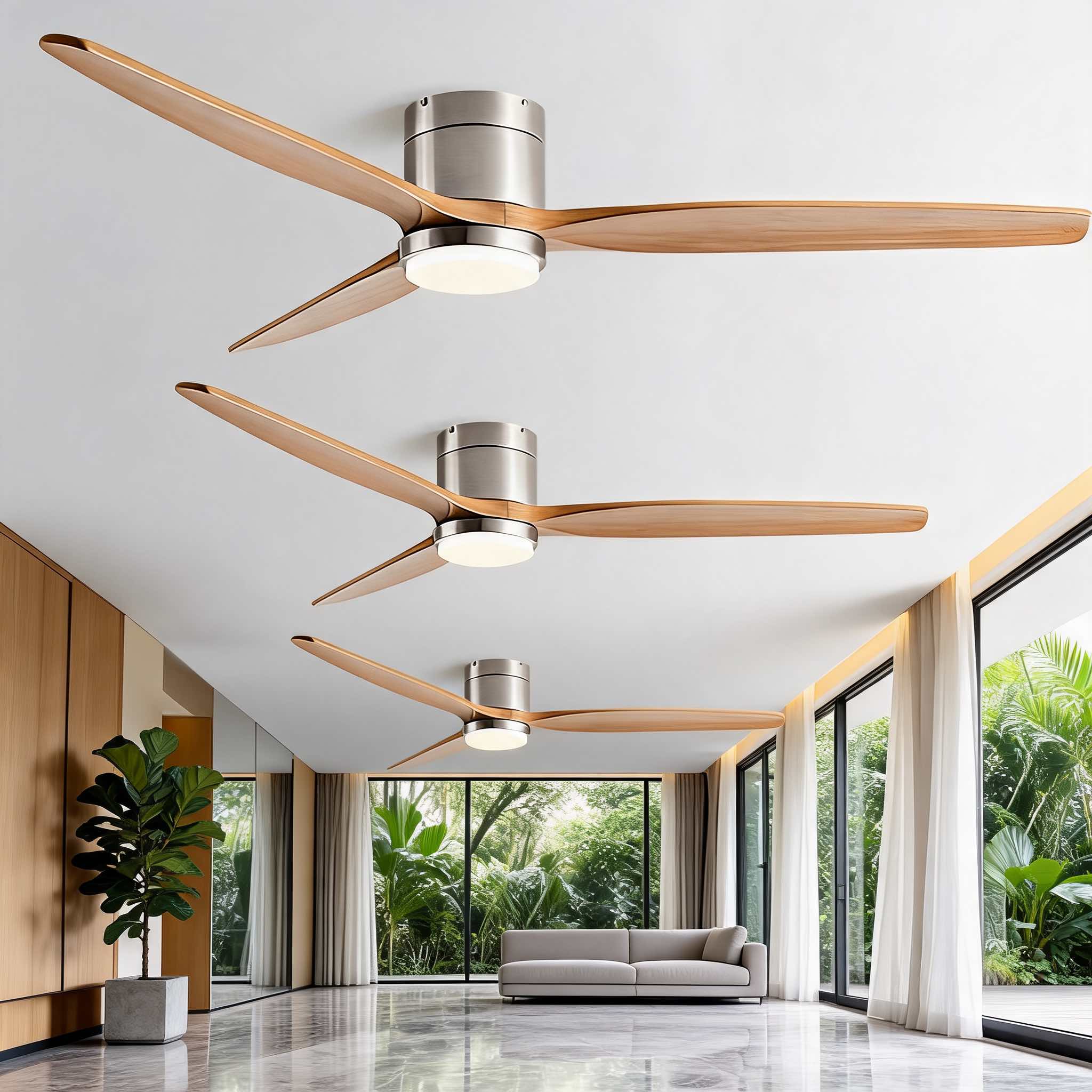 Ventilateur de plafond moderne – Pales en bois, éclairage, télécommande, moteur DC 6 vitesses