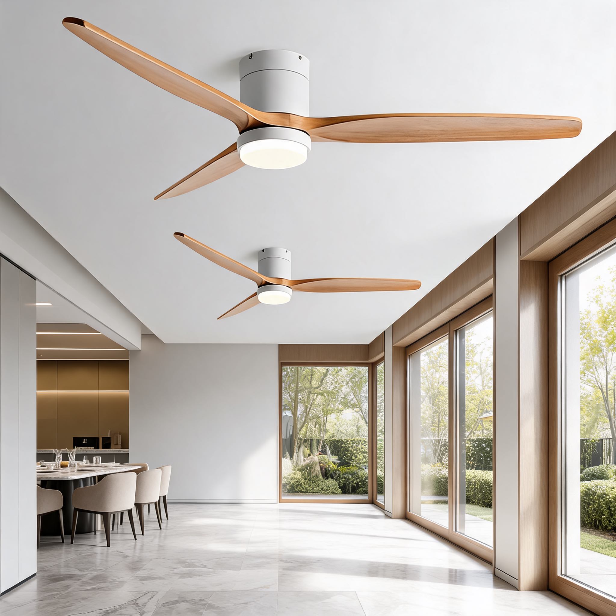 Ventilateur de plafond moderne – Pales en bois, éclairage, télécommande, moteur DC 6 vitesses