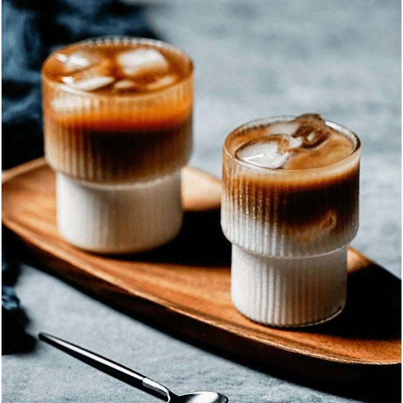 Verres à boire cannelés, ensemble de grands verres avec base blanche mate et partie supérieure transparente, pour boisso