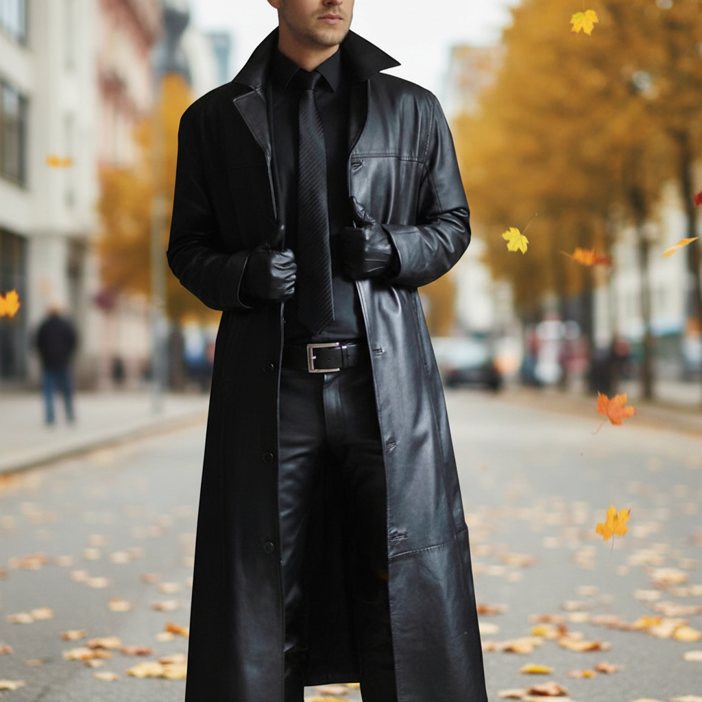 Veste longue en cuir véritable, coupe-vent et chaude, habillée ou décontractée