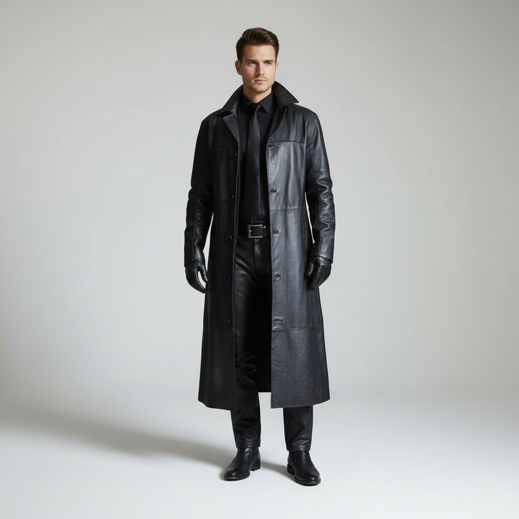 Veste longue en cuir véritable, coupe-vent et chaude, habillée ou décontractée