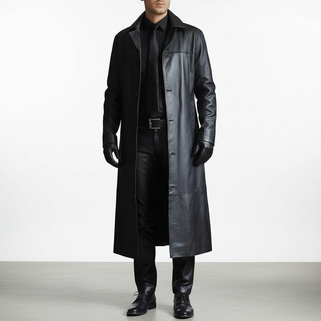 Veste longue en cuir véritable, coupe-vent et chaude, habillée ou décontractée