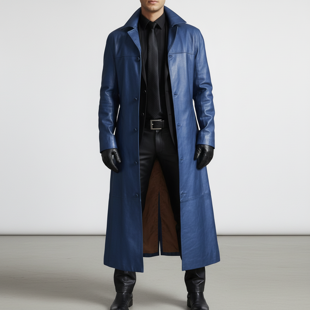 Veste longue en cuir véritable, coupe-vent et chaude, habillée ou décontractée