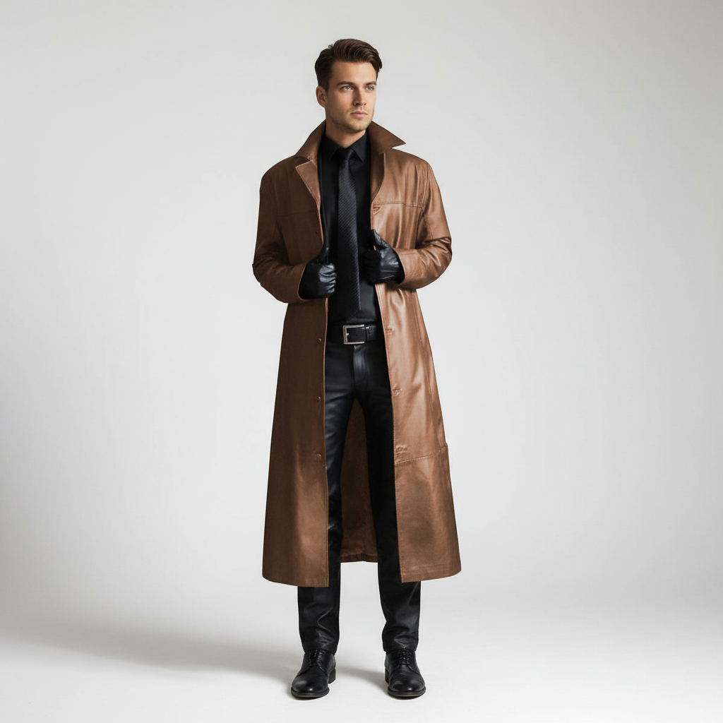 Veste longue en cuir véritable, coupe-vent et chaude, habillée ou décontractée