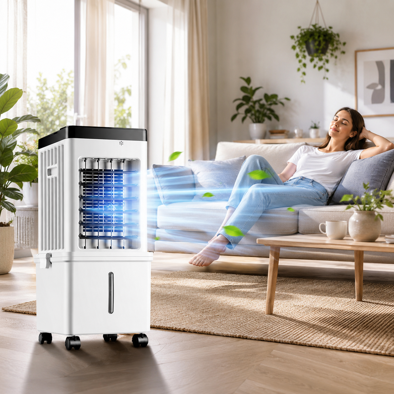 Rafraîchisseur d'Air Pliable Rechargeable 12L – Sans Fil (DC), Brume Rafraîchissante, 3 Vitesses sur Roulett