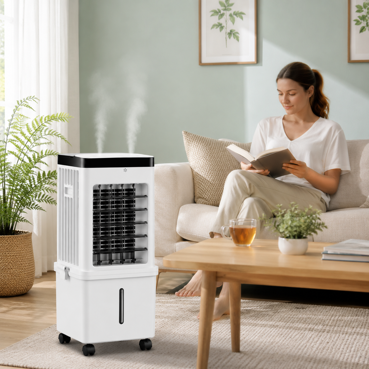 Rafraîchisseur d'Air Pliable Rechargeable 12L – Sans Fil (DC), Brume Rafraîchissante, 3 Vitesses sur Roulett