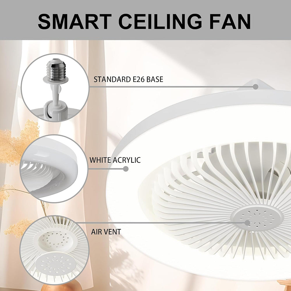 Ventilateur de Plafond LED E27 – Éclairage &amp; Ventilation 2-en-1 avec Télécommande