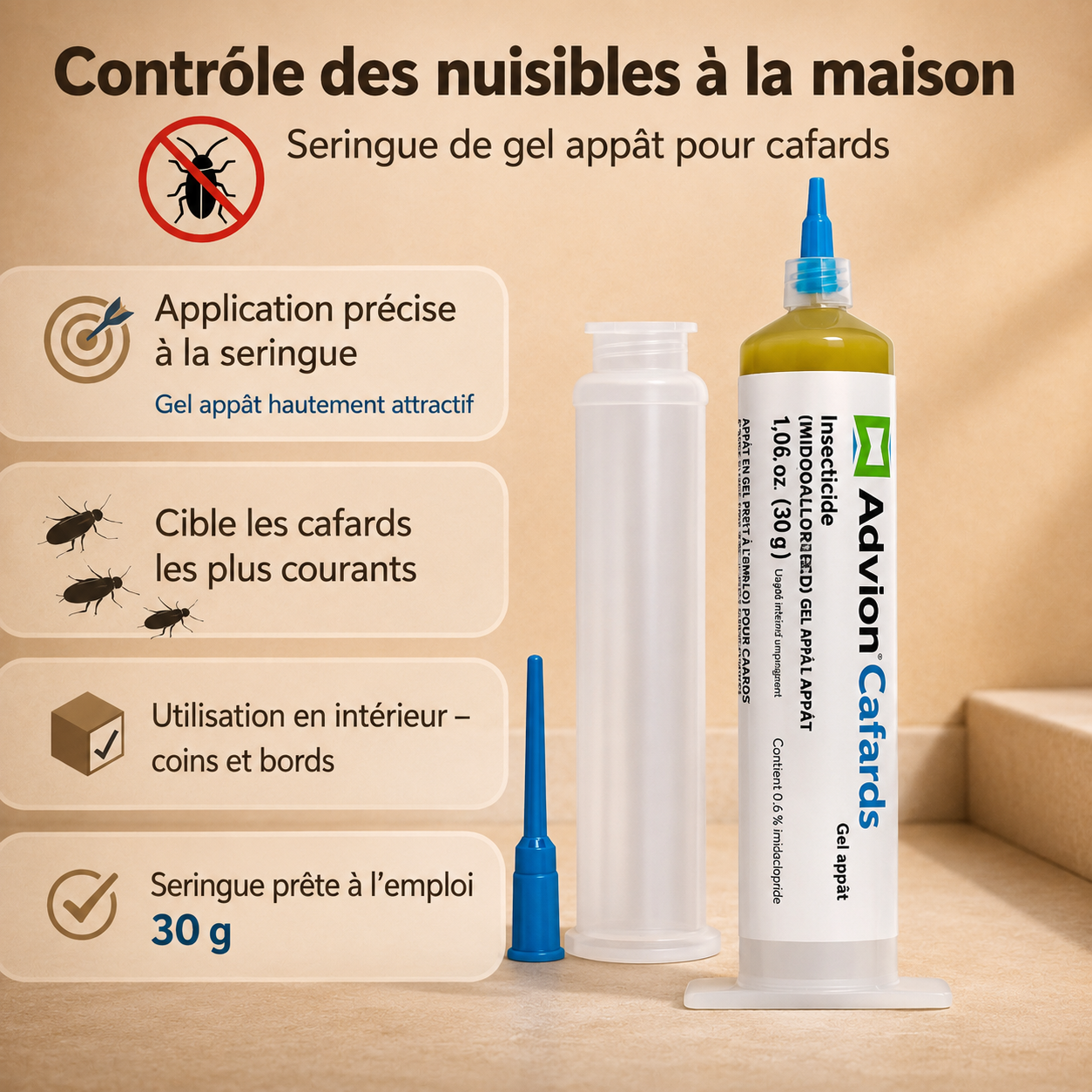 Seringue de gel pour le contrôle des cafards en intérieur