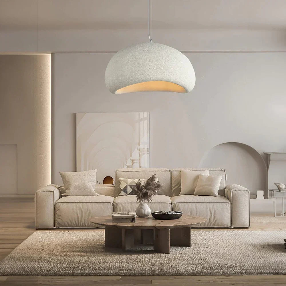 Lampe suspendue minimaliste avec texture naturelle et lumière d'ambiance chaleureuse pour salle à manger et salon | Sansotis