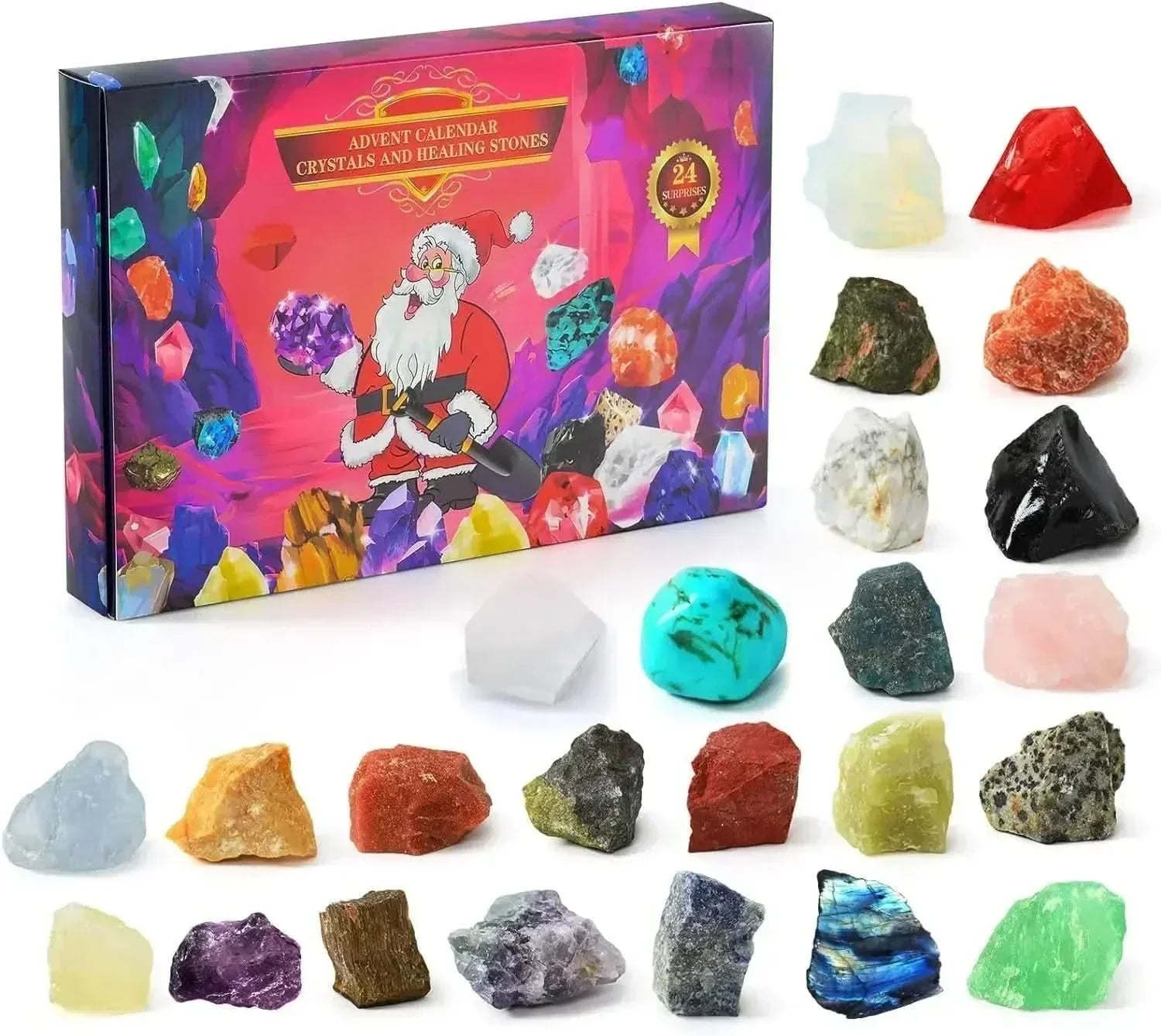 Calendrier de l'Avent avec 24 véritables pierres précieuses pour les jeunes explorateurs