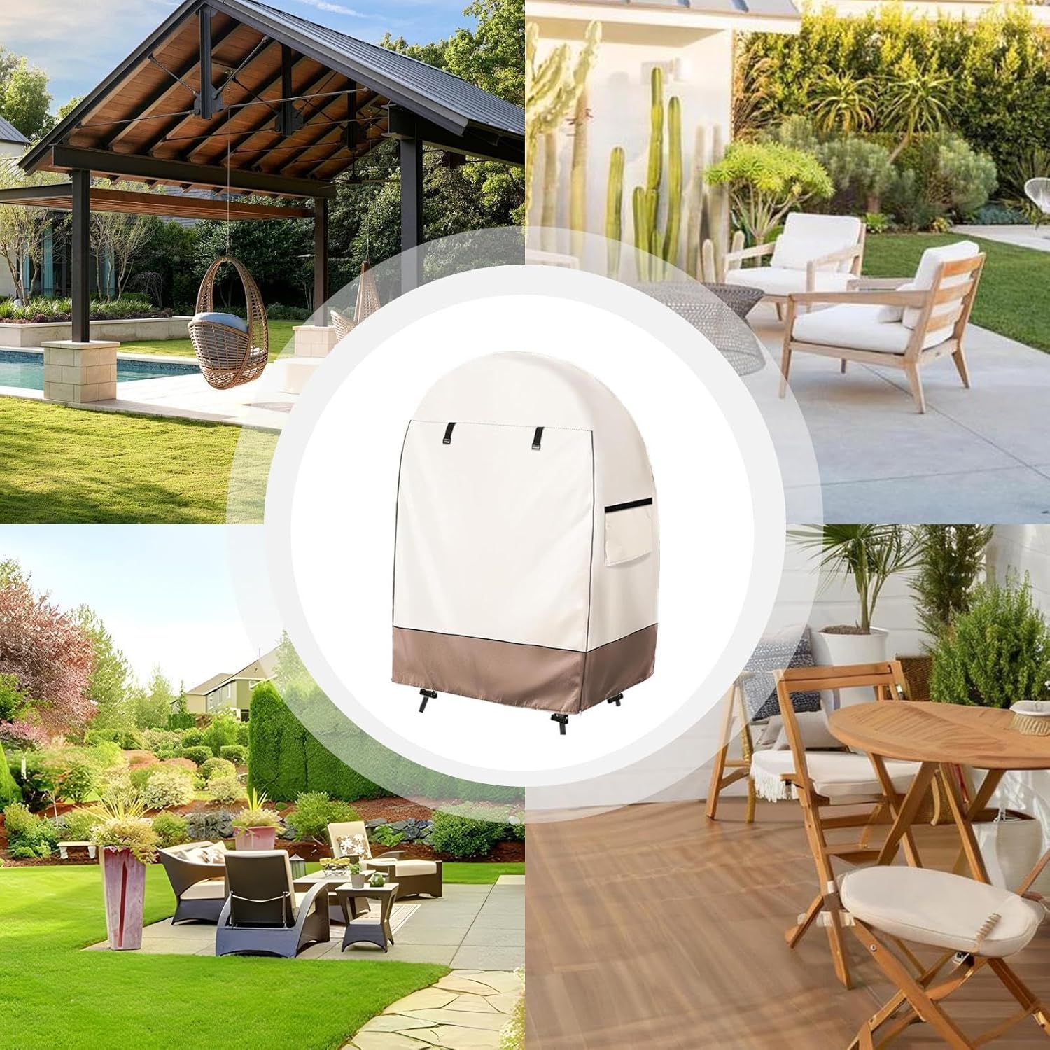 Housse de chaise oeuf imperméable d'extérieur avec double fermeture éclair
