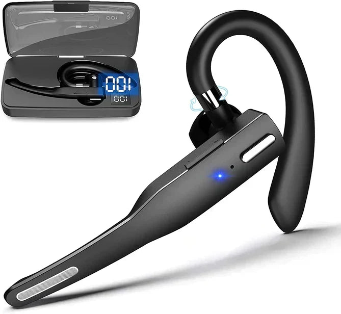 Oreillette Bluetooth 5.1 double microphone, 25 heures de lecture, réduction de bruit CVC8.0, crochet rotatif