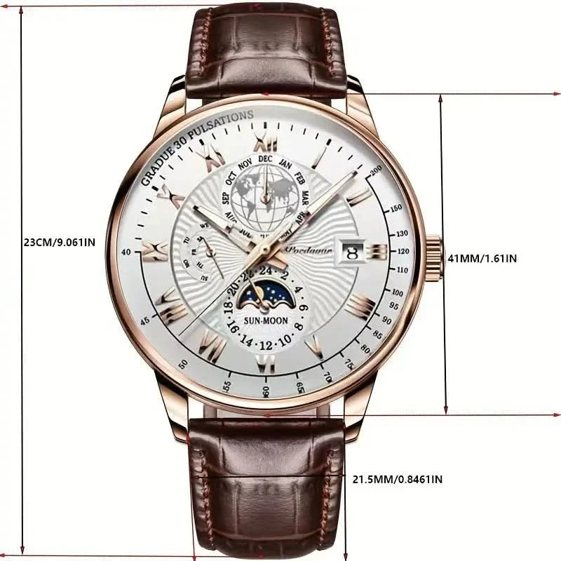 Montre de luxe mécanique pour homme avec phase de lune